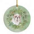 Bulldog Puppy Fawn Christmas Wreath Ceramic Ornament Christmas Tree Hanging Decorations for Home Christmas Holiday, Party, Gift, 3 in, Multicolor