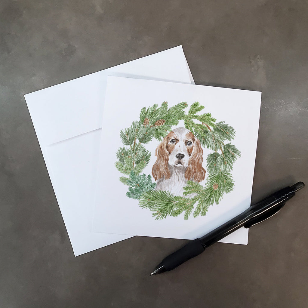 Cocker Spaniel Red and White Christmas Wreath Square Greeting Cards and Envelopes Pack of 8 Blank Cards with Envelopes Blank Thank You Note Greeting Cards Stationery