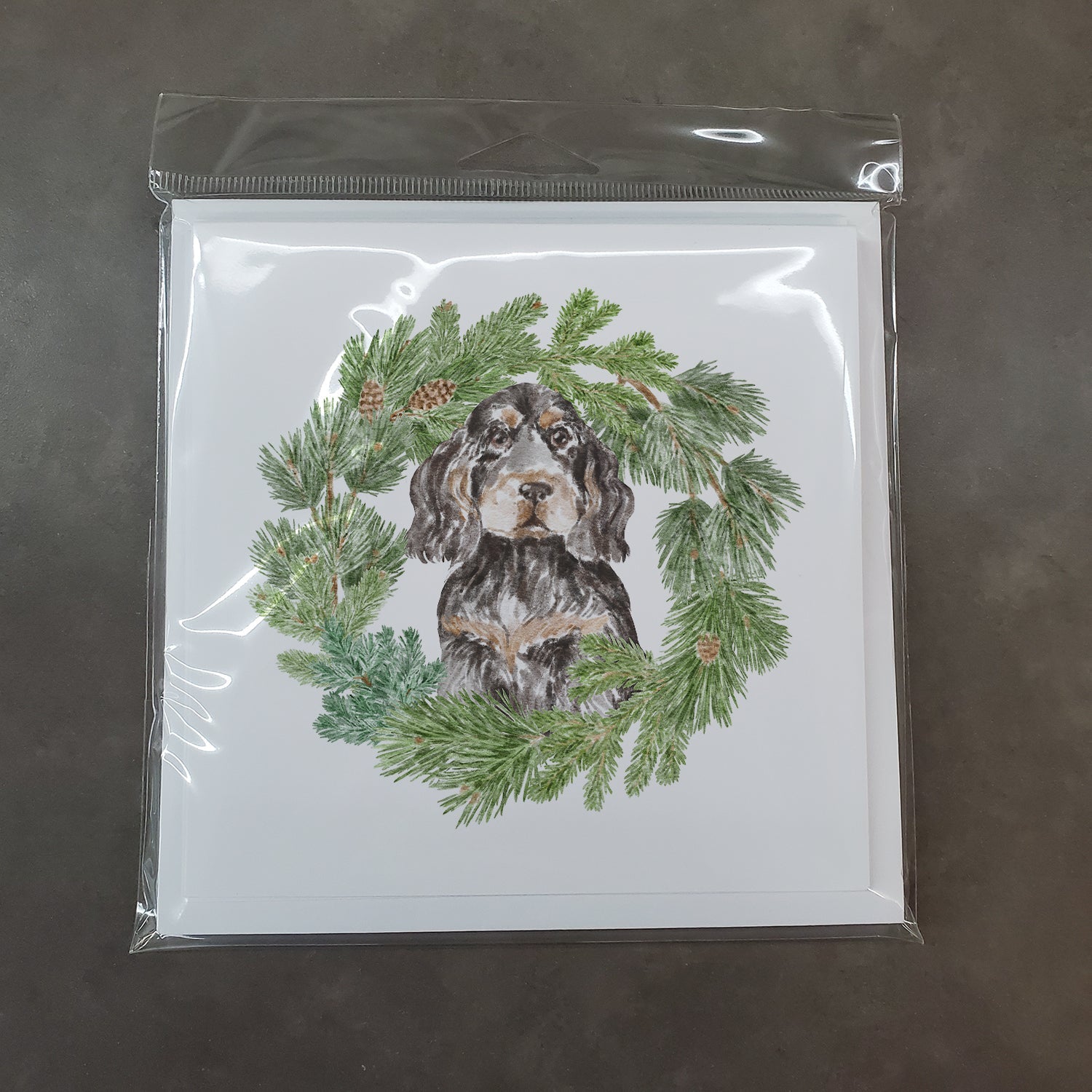 Cocker Spaniel Black Tan Christmas Wreath Square Greeting Cards and Envelopes Pack of 8 Blank Cards with Envelopes Blank Thank You Note Greeting Cards Stationery