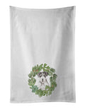 Jack Russell Terrier Black and White Wirehaired Christmas Wreath Kitchen Towel Set of 2 White Dish Towels Decorative Bathroom Hand towel for Hand, Face, Hair, Yoga, Tea, Dishcloth, 19 X 28", White