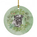 Pug Black Christmas Wreath Ceramic Ornament Christmas Tree Hanging Decorations for Home Christmas Holiday, Party, Gift, 3 in, Multicolor