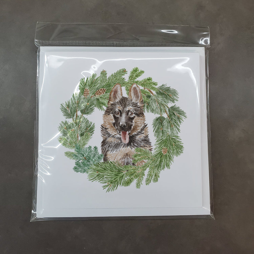 German Shepherd Puppy Smiling Christmas Wreath Square Greeting Cards and Envelopes Pack of 8 Blank Cards with Envelopes Blank Thank You Note Greeting Cards Stationery