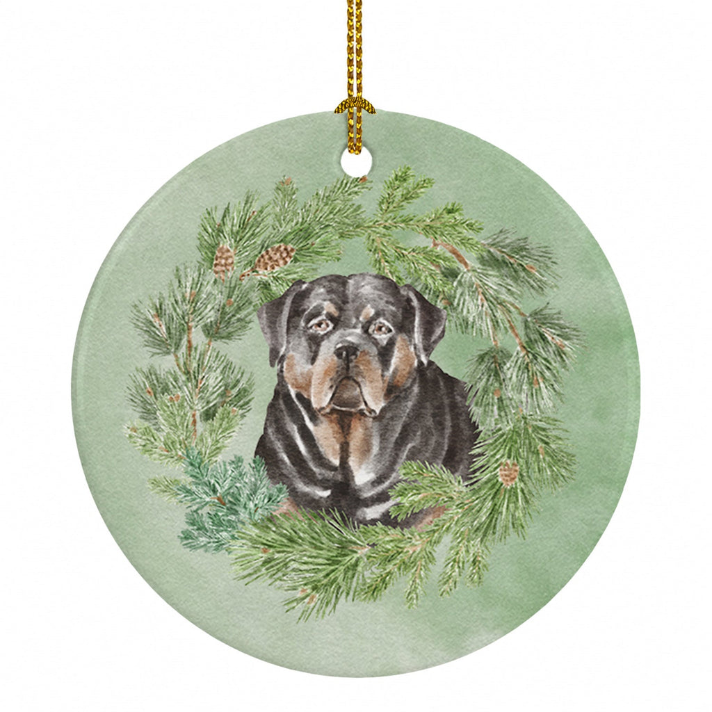 Rottweiler Christmas Wreath Ceramic Ornament Christmas Tree Hanging Decorations for Home Christmas Holiday, Party, Gift, 3 in, Multicolor