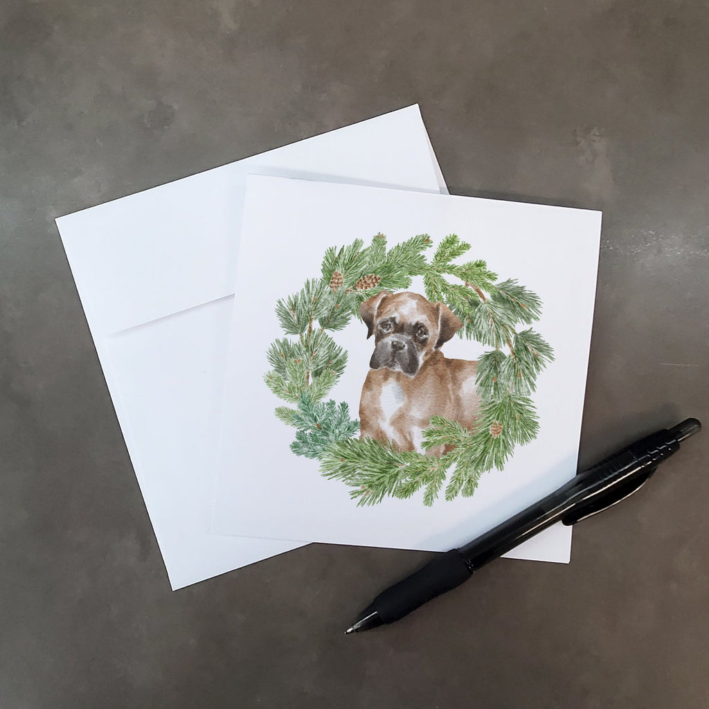 Boxer Puppy Fawn Christmas Wreath Square Greeting Cards and Envelopes Pack of 8 Blank Cards with Envelopes Blank Thank You Note Greeting Cards Stationery