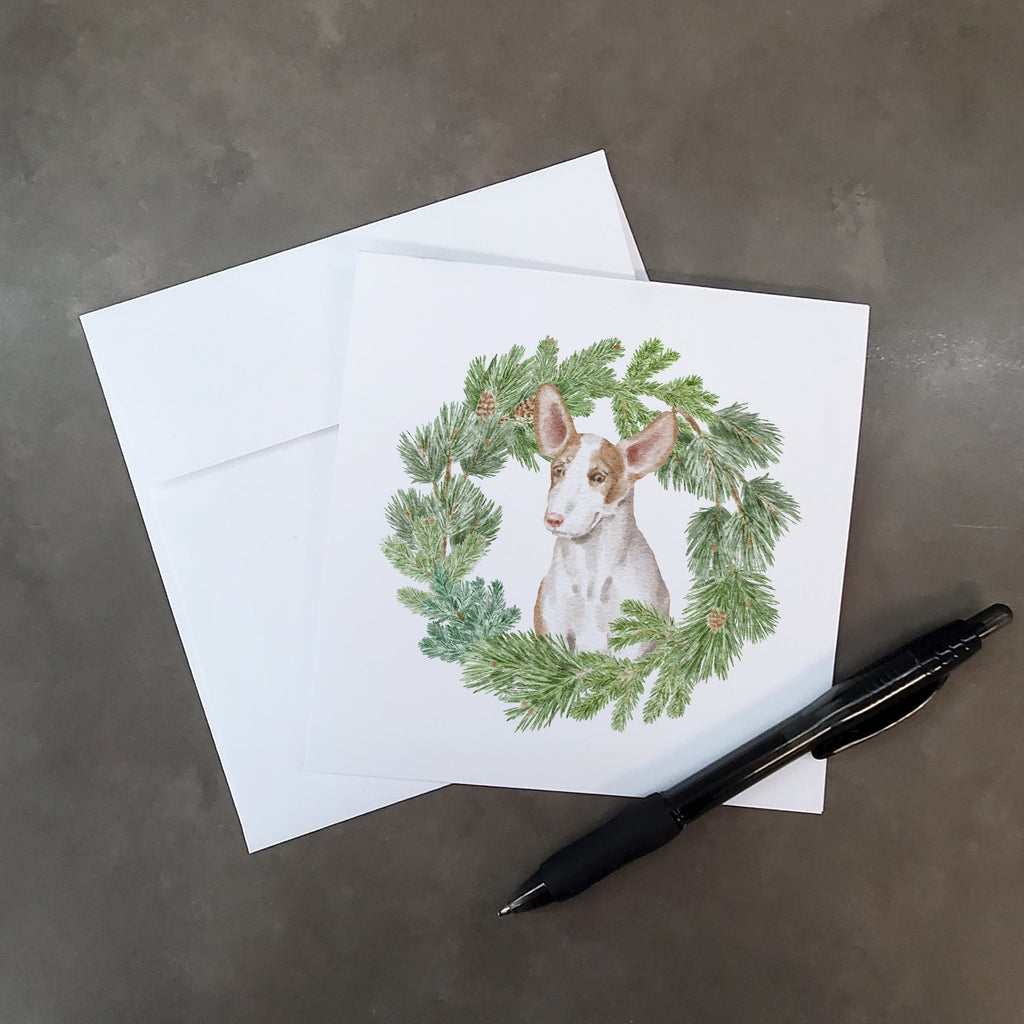 Ibizan Hound Puppy Christmas Wreath Square Greeting Cards and Envelopes Pack of 8 Blank Cards with Envelopes Blank Thank You Note Greeting Cards Stationery