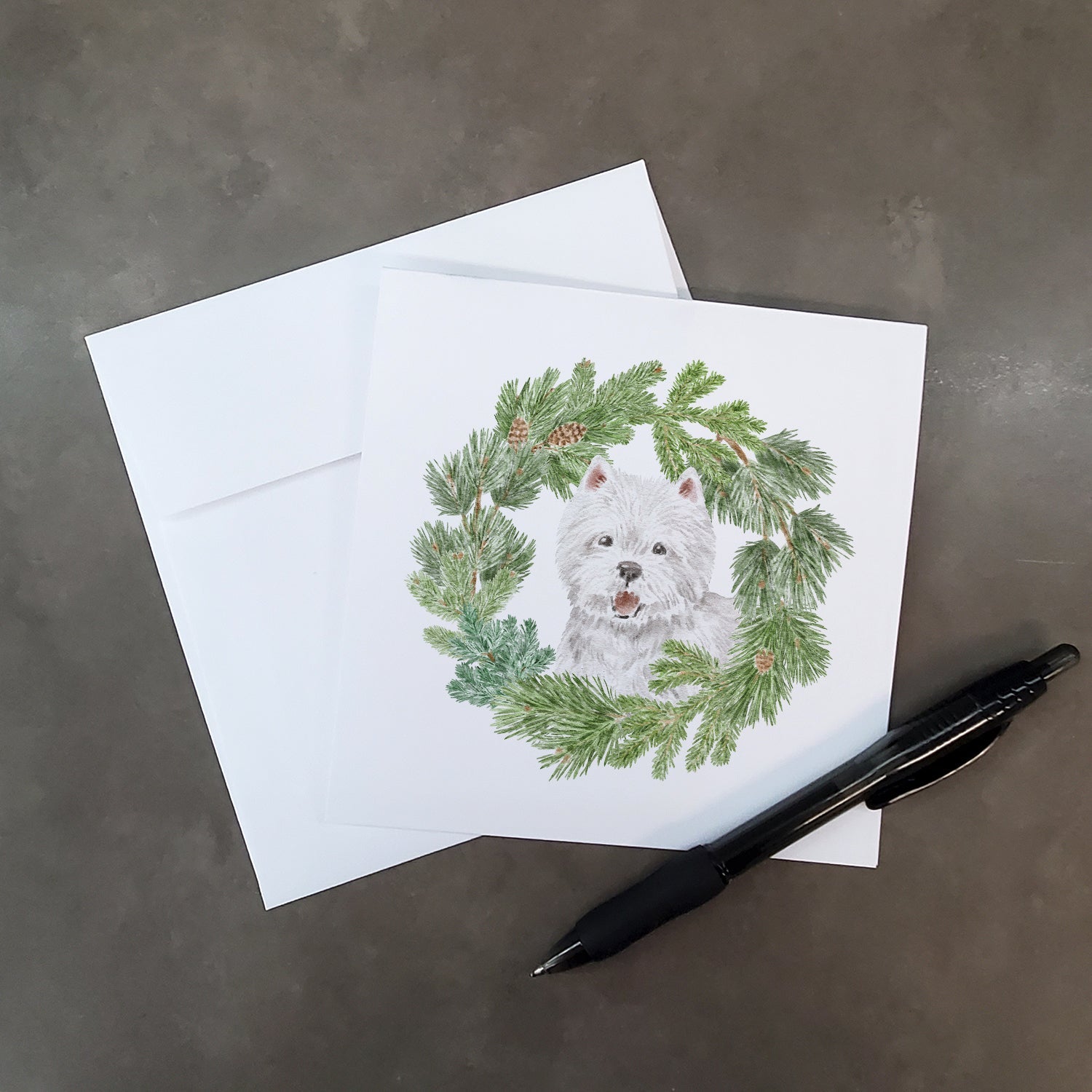 West Highland White Terrier Smiling Christmas Wreath Square Greeting Cards and Envelopes Pack of 8 Blank Cards with Envelopes Blank Thank You Note Greeting Cards Stationery