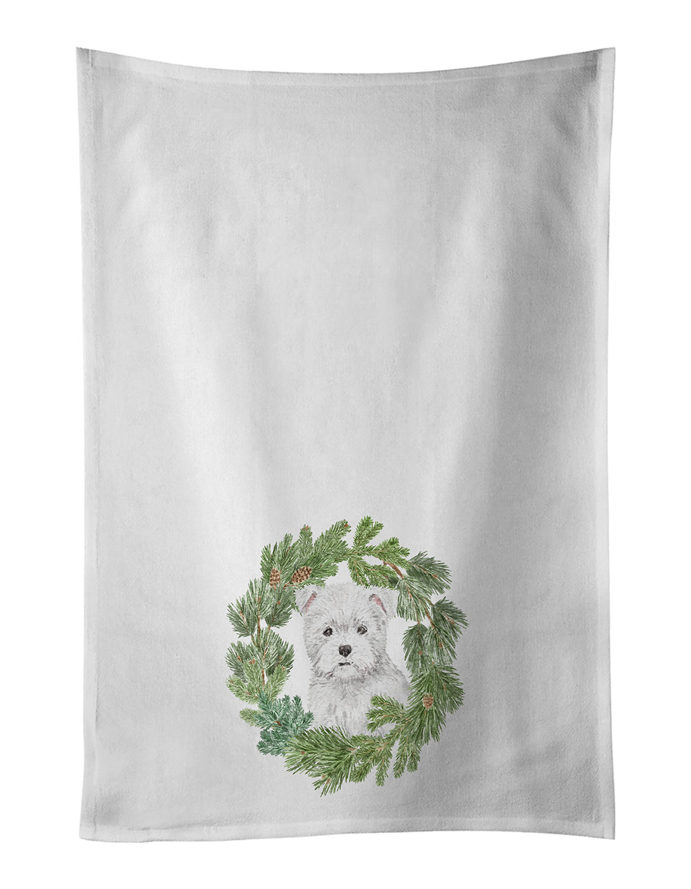West Highland White Terrier Puppy Christmas Wreath Kitchen Towel Set of 2 White Dish Towels Decorative Bathroom Hand towel for Hand, Face, Hair, Yoga, Tea, Dishcloth, 19 X 28", White