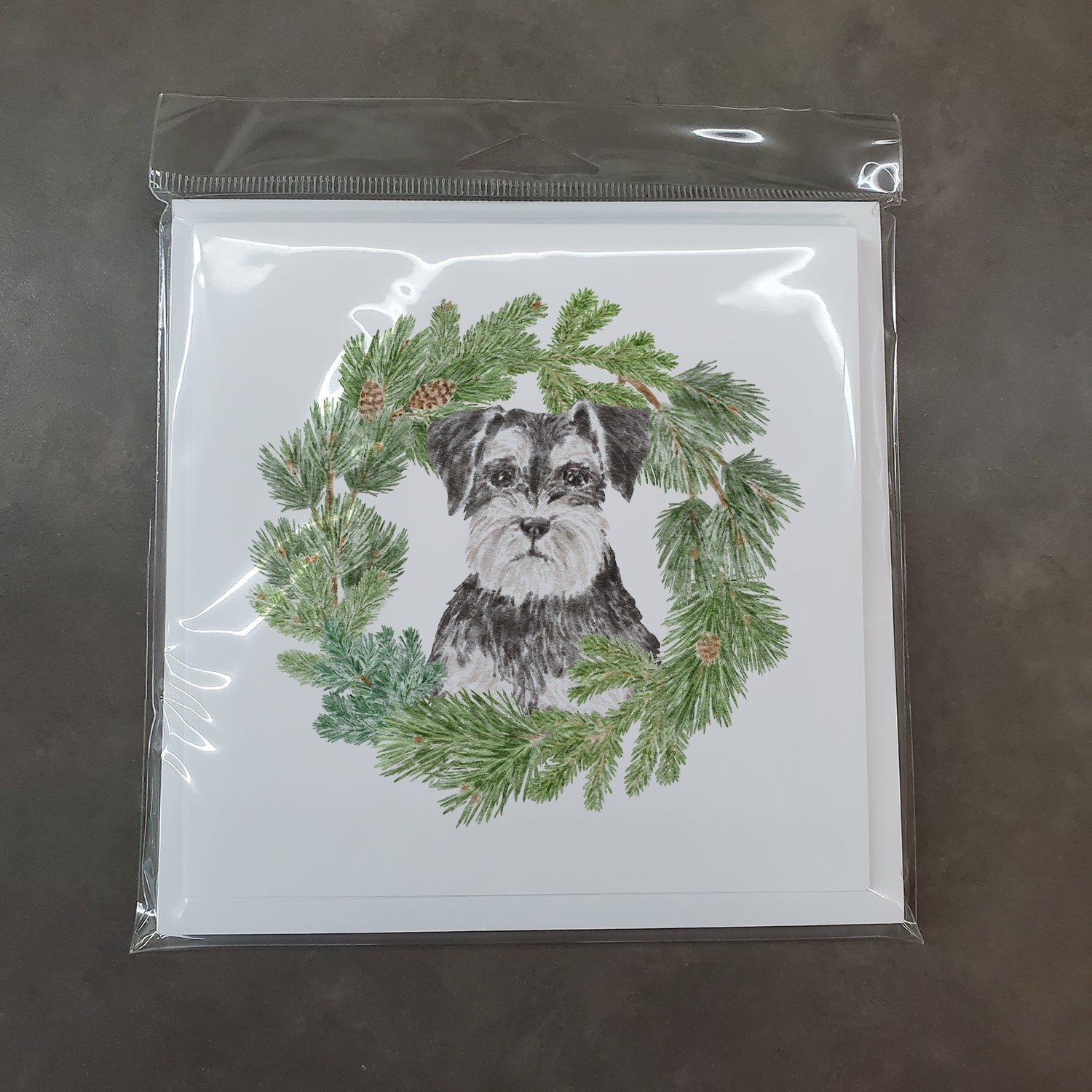 Schnauzer Black and Silver Christmas Wreath Square Greeting Cards and Envelopes Pack of 8 Blank Cards with Envelopes Blank Thank You Note Greeting Cards Stationery