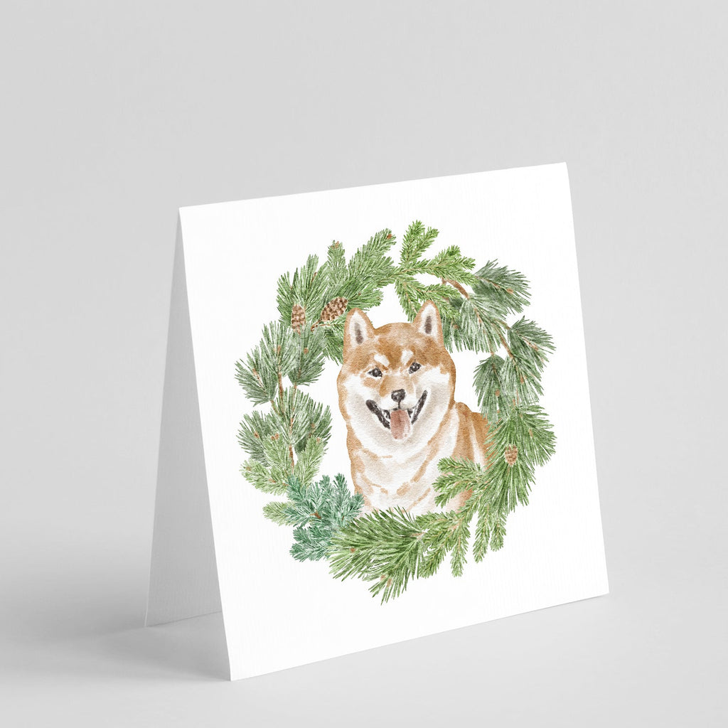 Shiba Inu Smiling Christmas Wreath Square Greeting Cards and Envelopes Pack of 8 Blank Cards with Envelopes Blank Thank You Note Greeting Cards Stationery