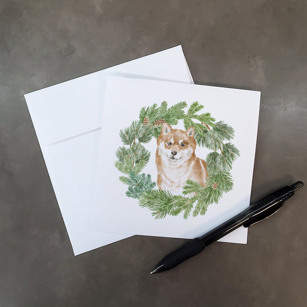 Shiba Inu Sitting Pretty Christmas Wreath Square Greeting Cards and Envelopes Pack of 8 Blank Cards with Envelopes Blank Thank You Note Greeting Cards Stationery