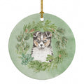 Sheltie/Shetland Sheepdog Puppy Tricolor  Christmas Wreath Ceramic Ornament Christmas Tree Hanging Decorations for Home Christmas Holiday, Party, Gift, 3 in, Multicolor