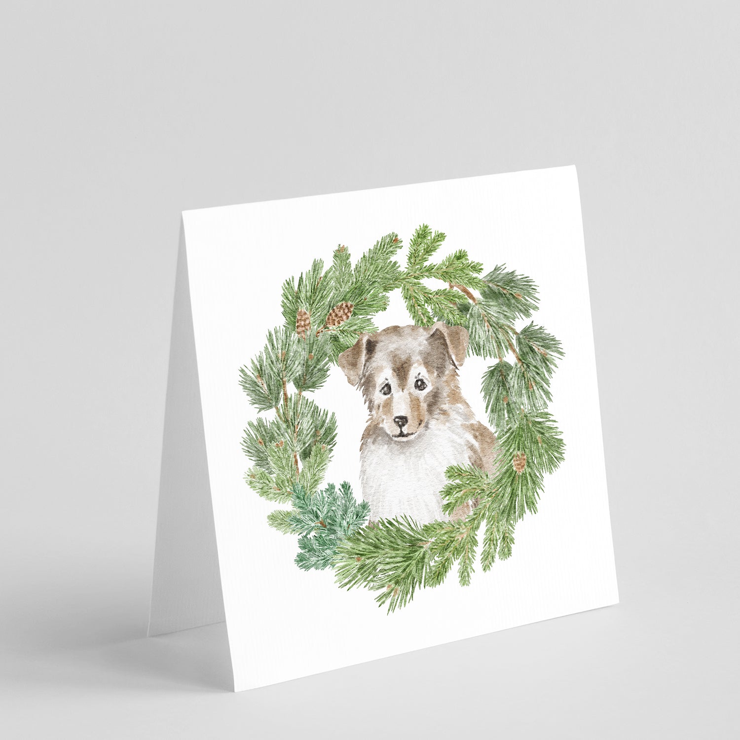 Sheltie/Shetland Sheepdog Puppy Sable Smile Christmas Wreath Square Greeting Cards and Envelopes Pack of 8 Blank Cards with Envelopes Blank Thank You Note Greeting Cards Stationery