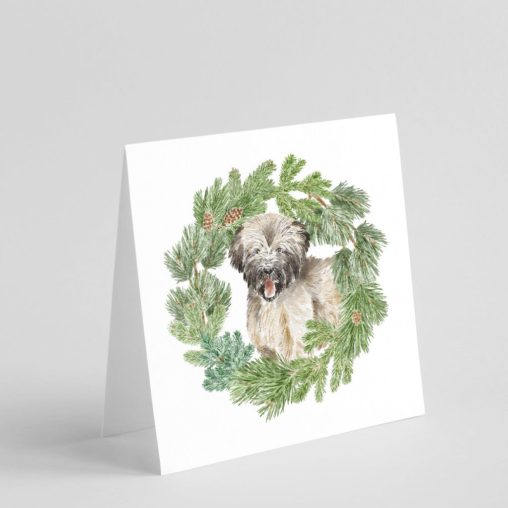 Briard Puppy Smiling Christmas Wreath Square Greeting Cards and Envelopes Pack of 8 Blank Cards with Envelopes Blank Thank You Note Greeting Cards Stationery