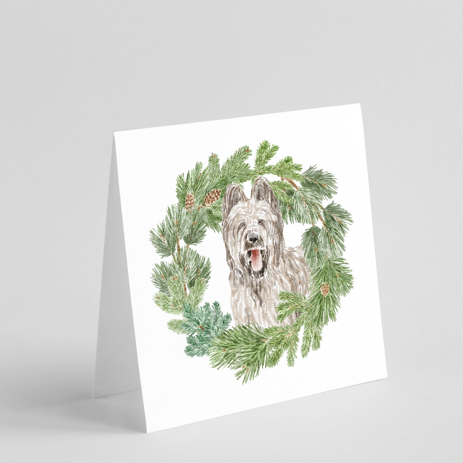 Briard Smiling Ears Up Christmas Wreath Square Greeting Cards and Envelopes Pack of 8 Blank Cards with Envelopes Blank Thank You Note Greeting Cards Stationery