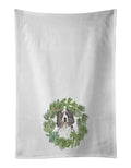 English Springer Spaniel Tricolor Christmas Wreath Kitchen Towel Set of 2 White Dish Towels Decorative Bathroom Hand towel for Hand, Face, Hair, Yoga, Tea, Dishcloth, 19 X 28", White