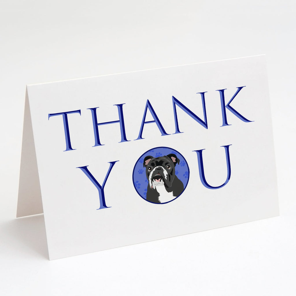 English Bulldog Black and White Thank You Greeting Cards Pack of 8 Blank Cards with Envelopes Whimsical A7 Size 5x7