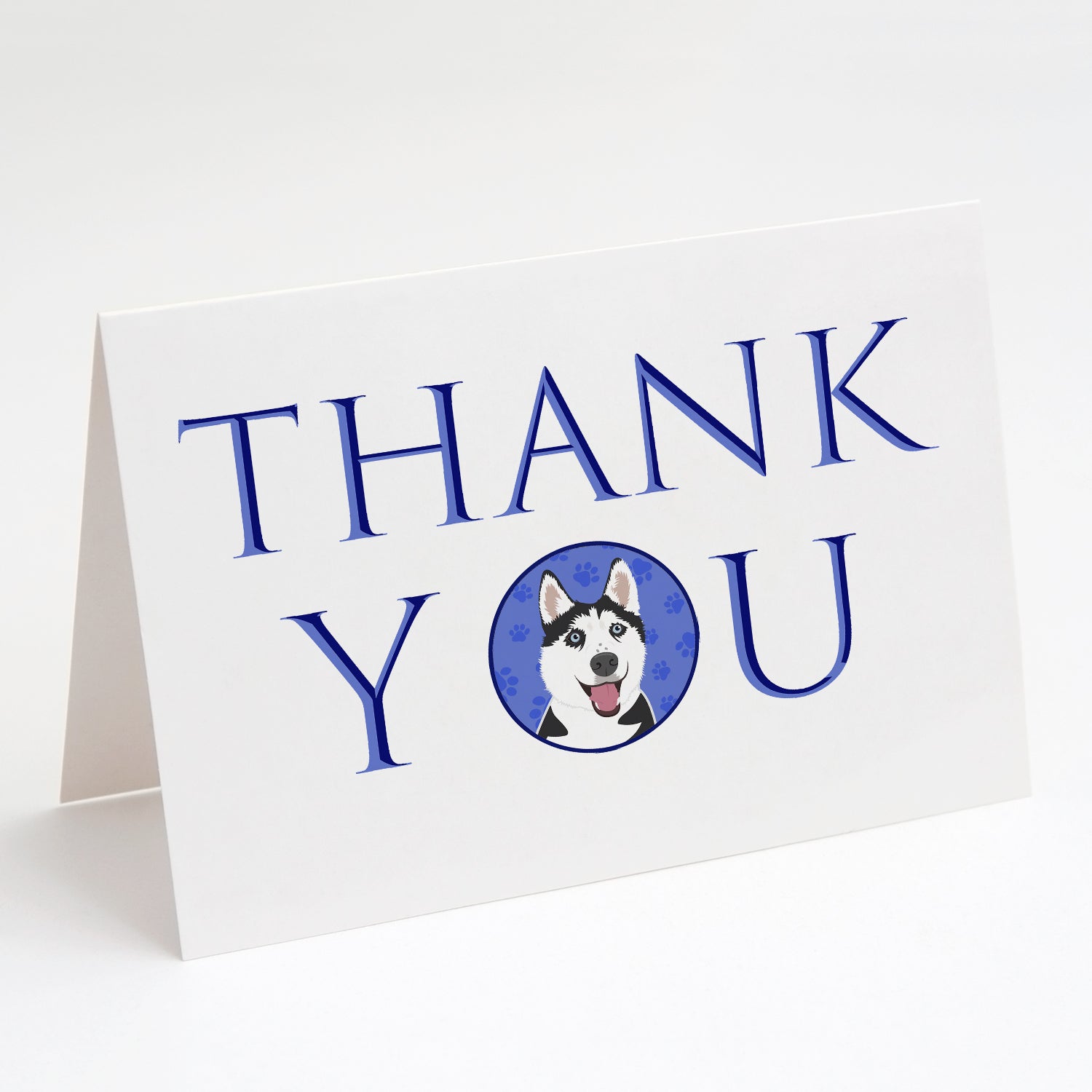 Siberian Husky Black and White #2 Thank You Greeting Cards Pack of 8 Blank Cards with Envelopes Whimsical A7 Size 5x7