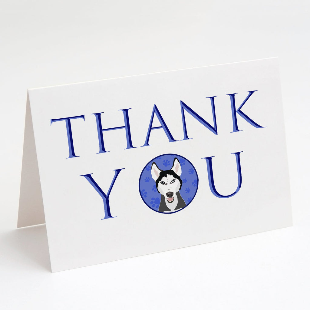 Siberian Husky Black and White #3 Thank You Greeting Cards Pack of 8 Blank Cards with Envelopes Whimsical A7 Size 5x7