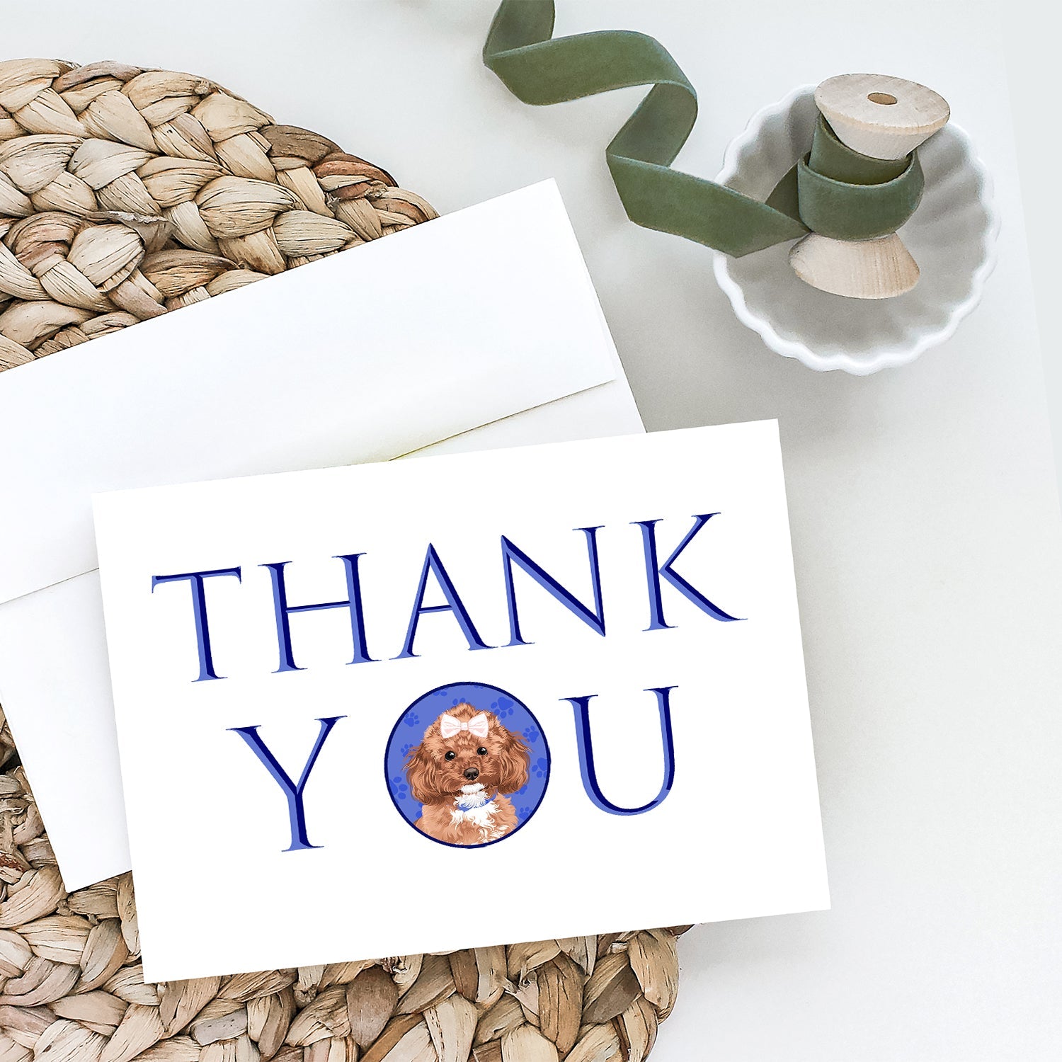 Poodle Toy Red Thank You Greeting Cards Pack of 8 Blank Cards with Envelopes Whimsical A7 Size 5x7