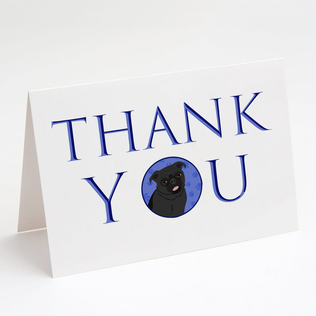Pug Black #1 Thank You Greeting Cards Pack of 8 Blank Cards with Envelopes Whimsical A7 Size 5x7