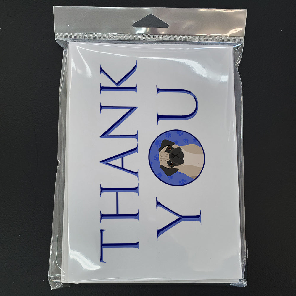 Pug Fawn #3 Thank You Greeting Cards Pack of 8 Blank Cards with Envelopes Whimsical A7 Size 5x7
