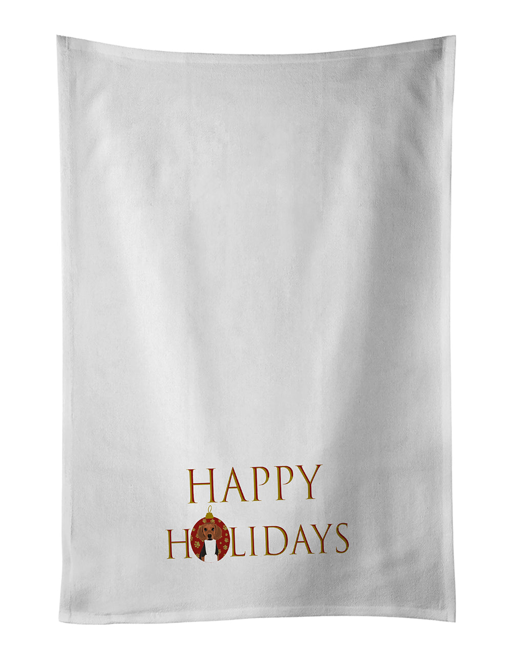 Beagle Tricolor #1 Happy Holidays Kitchen Towel Set of 2 White Dish Towels Decorative Bathroom Hand towel for Hand, Face, Hair, Yoga, Tea, Dishcloth, 19 X 28", White