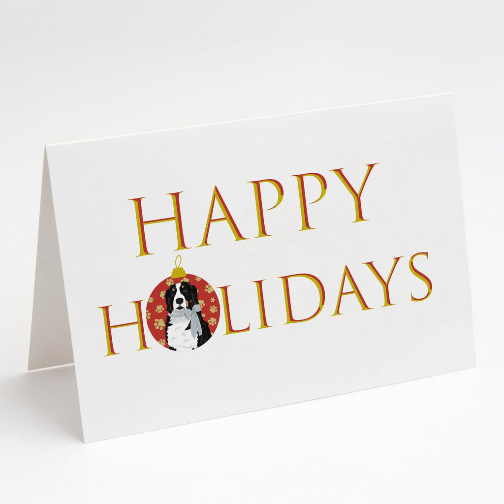 Bernese Mountain Dog #3 Happy Holidays Greeting Cards Pack of 8 Blank Cards with Envelopes Whimsical A7 Size 5x7