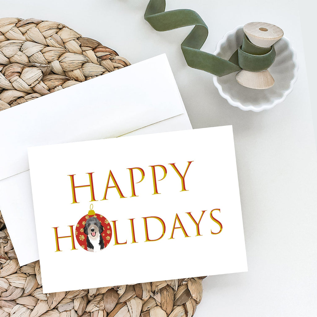 Doodle Black Tricolor #1 Happy Holidays Greeting Cards Pack of 8 Blank Cards with Envelopes Whimsical A7 Size 5x7
