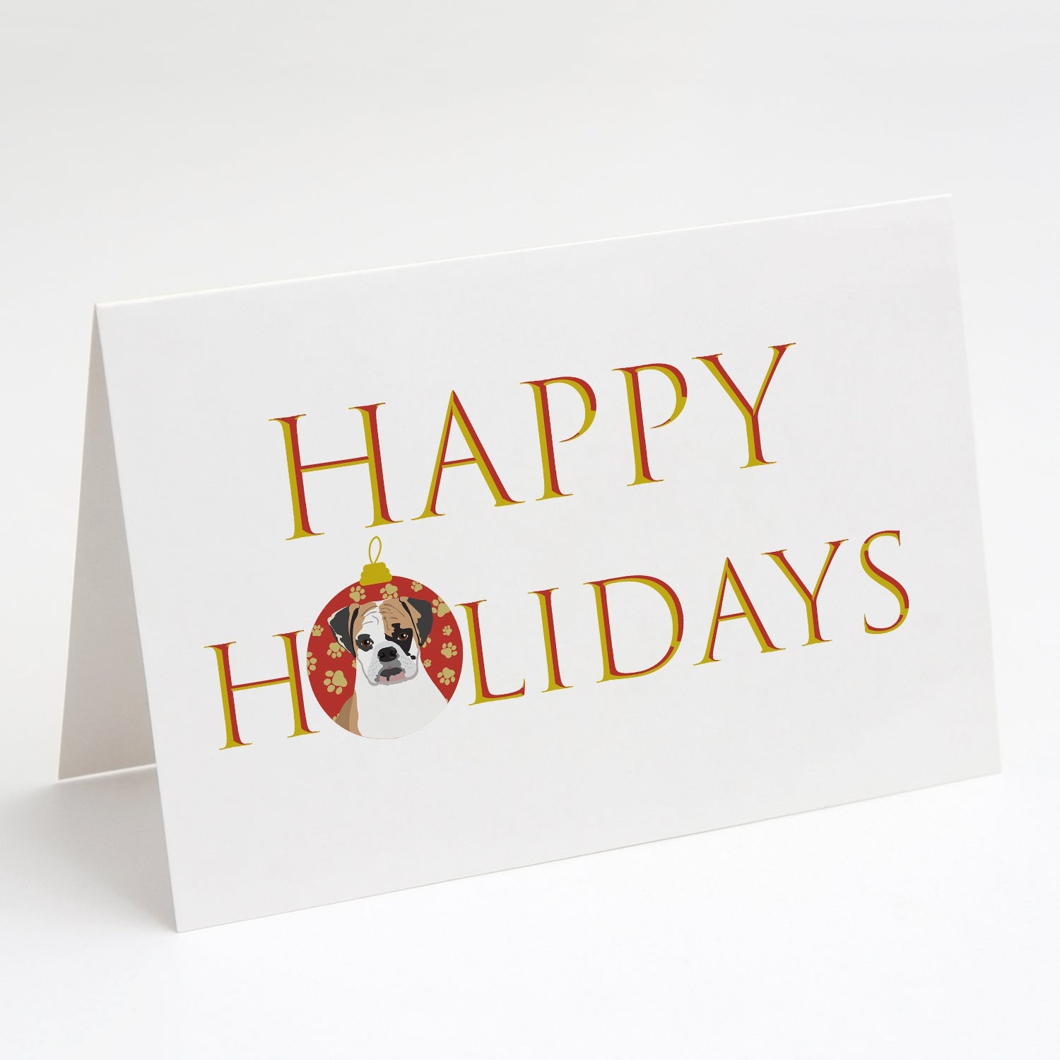 English Bulldog Tricolor #2 Happy Holidays Greeting Cards Pack of 8 Blank Cards with Envelopes Whimsical A7 Size 5x7