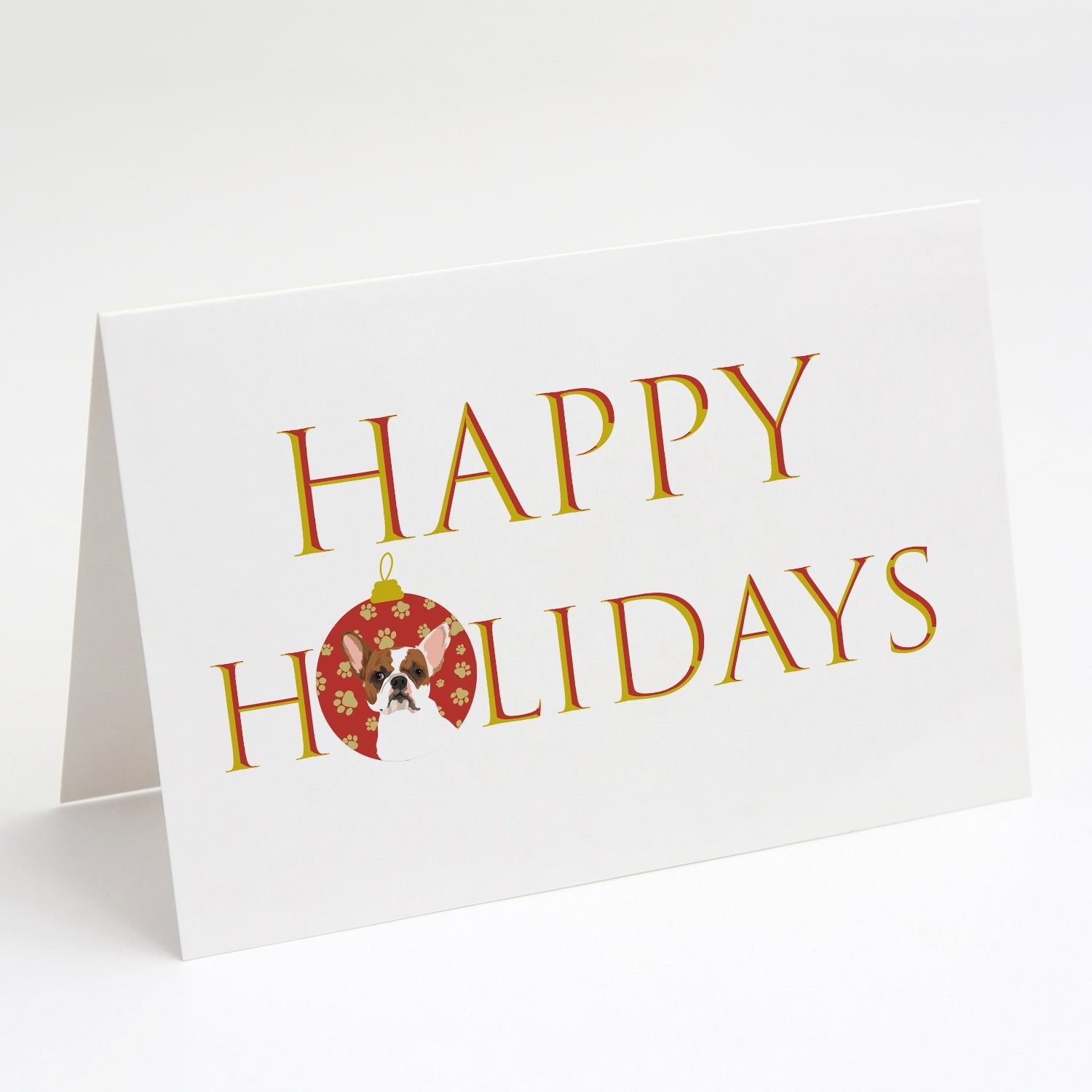 French Bulldog White #2 Happy Holidays Greeting Cards Pack of 8 Blank Cards with Envelopes Whimsical A7 Size 5x7