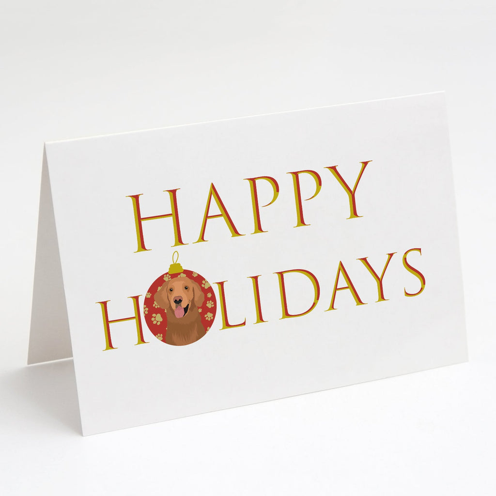 Golden Retriever Red #1 Happy Holidays Greeting Cards Pack of 8 Blank Cards with Envelopes Whimsical A7 Size 5x7