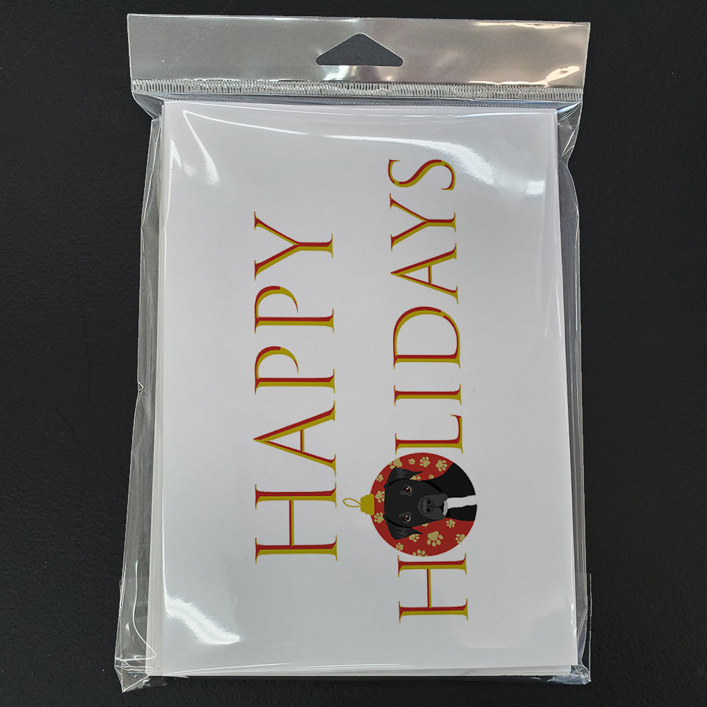 Pit Bull Black #1 Happy Holidays Greeting Cards Pack of 8 Blank Cards with Envelopes Whimsical A7 Size 5x7