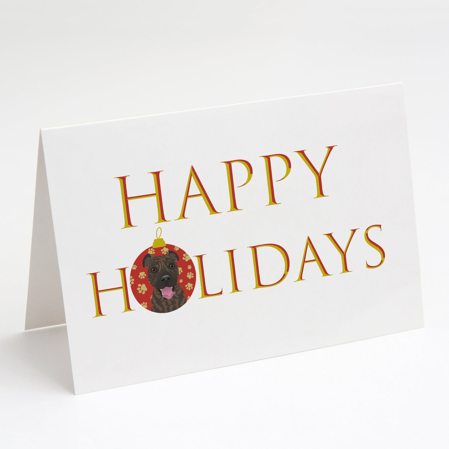 Pit Bull Brindle #1 Happy Holidays Greeting Cards Pack of 8 Blank Cards with Envelopes Whimsical A7 Size 5x7