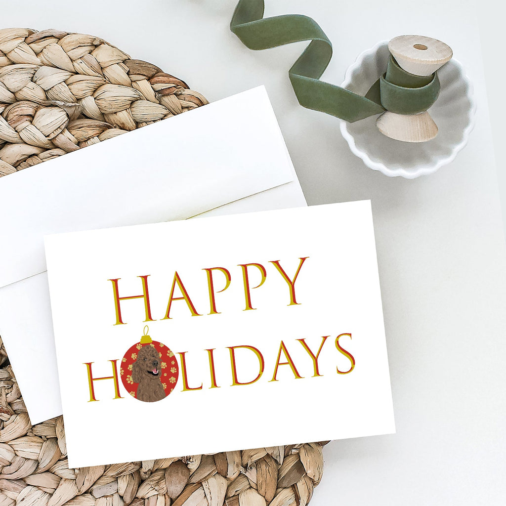 Poodle Standard Brown Happy Holidays Greeting Cards Pack of 8 Blank Cards with Envelopes Whimsical A7 Size 5x7