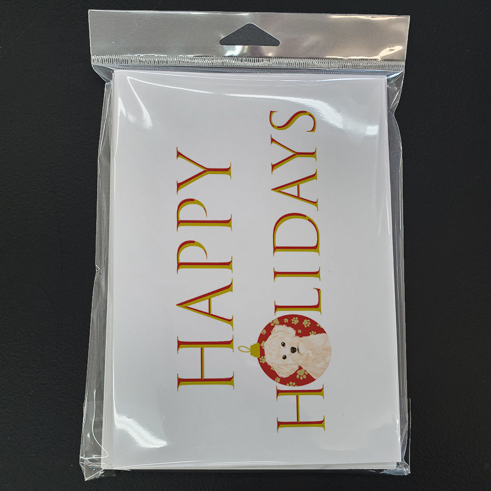 Poodle Toy Cream Happy Holidays Greeting Cards Pack of 8 Blank Cards with Envelopes Whimsical A7 Size 5x7