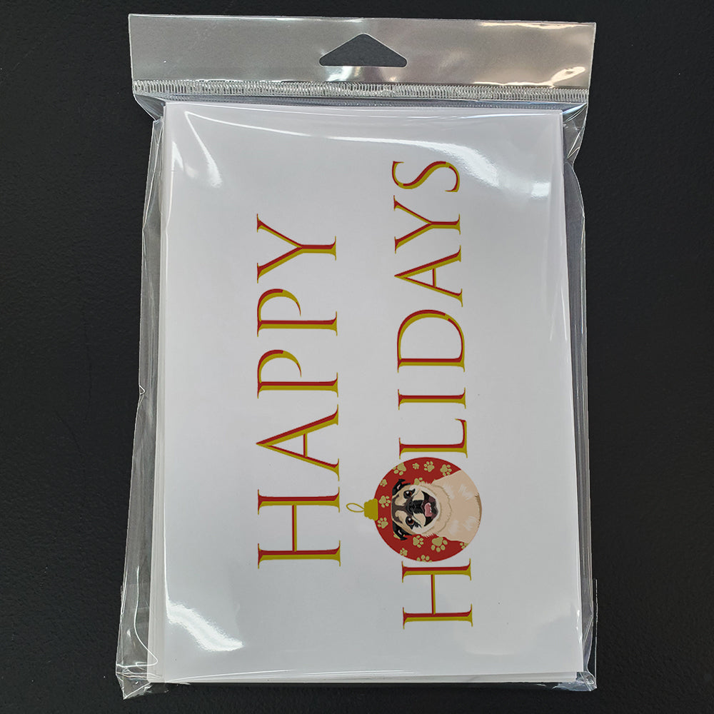 Pug Fawn #5 Happy Holidays Greeting Cards Pack of 8 Blank Cards with Envelopes Whimsical A7 Size 5x7