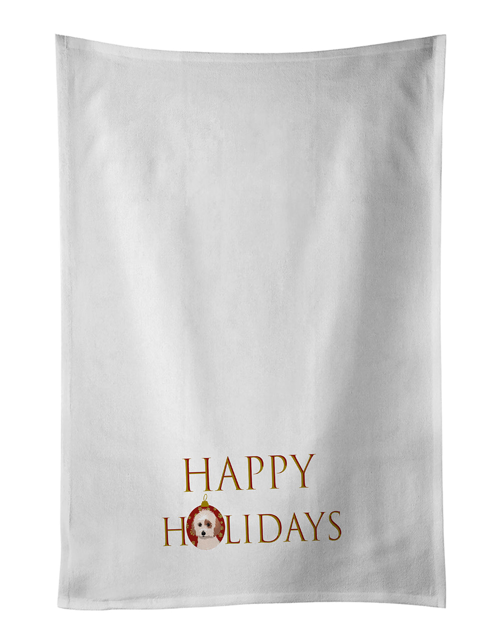 Shih-Tzu White and Red Happy Holidays Kitchen Towel Set of 2 White Dish Towels Decorative Bathroom Hand towel for Hand, Face, Hair, Yoga, Tea, Dishcloth, 19 X 28", White