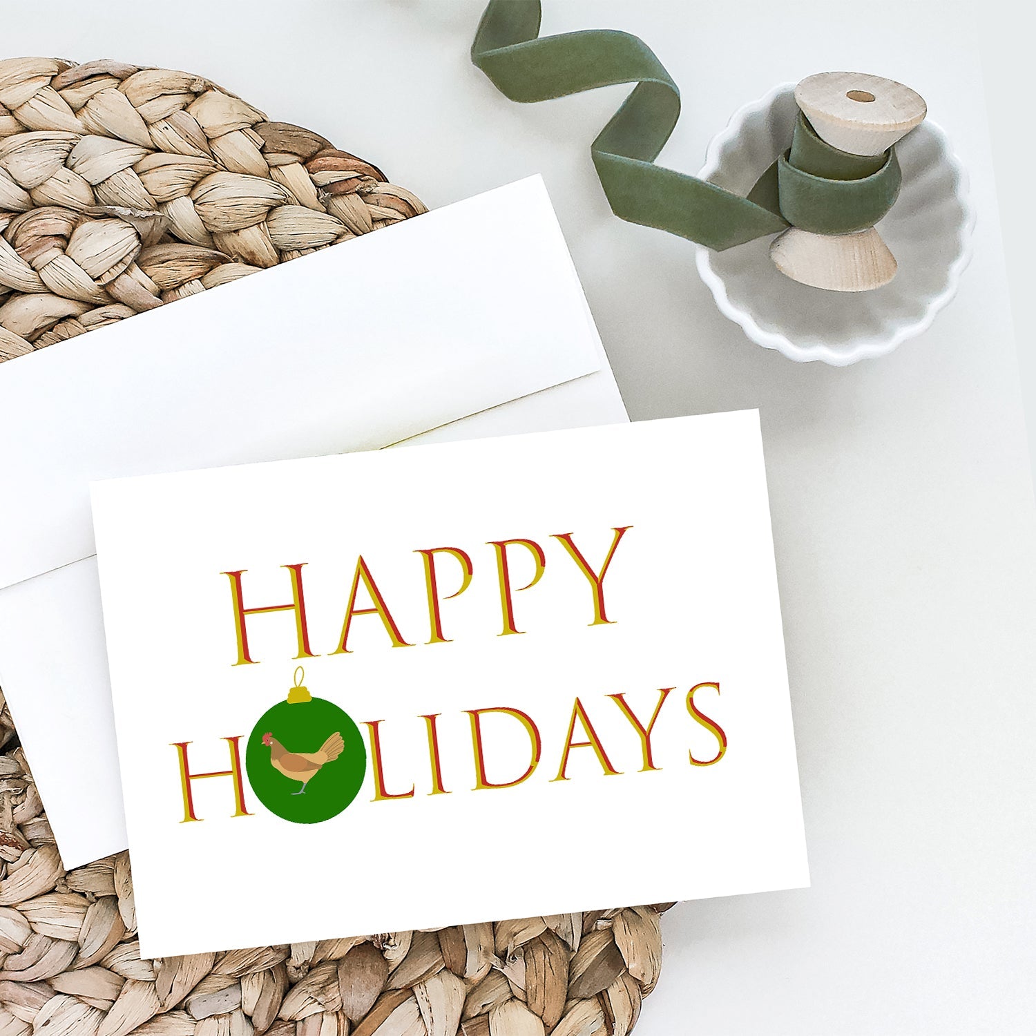 Chickens - Frisian Friesian Chicken Happy Holidays Greeting Cards Pack of 8 Blank Cards with Envelopes Whimsical A7 Size 5x7