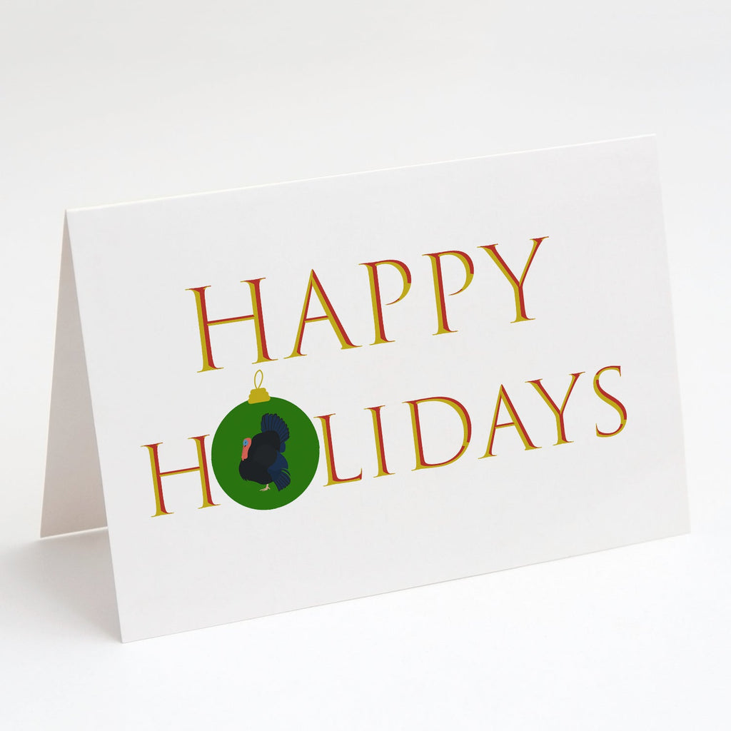 Turkeys - Norfolk Black Turkey Happy Holidays Greeting Cards Pack of 8 Blank Cards with Envelopes Whimsical A7 Size 5x7
