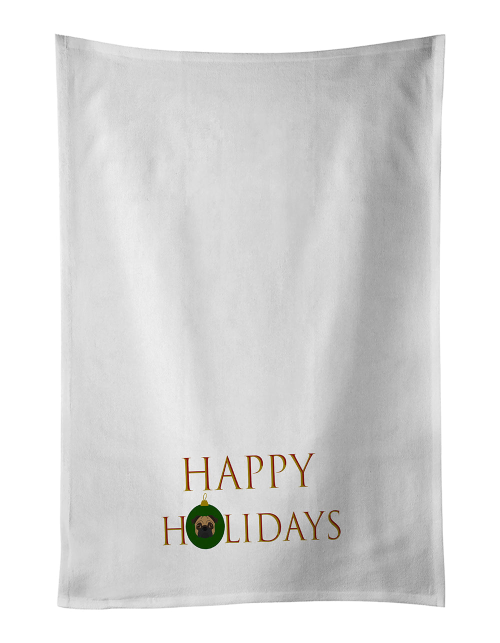 Pug - Dog Face Happy Holidays Christmas Kitchen Towel Set of 2 White Dish Towels Decorative Bathroom Hand towel for Hand, Face, Hair, Yoga, Tea, Dishcloth, 19 X 28", White