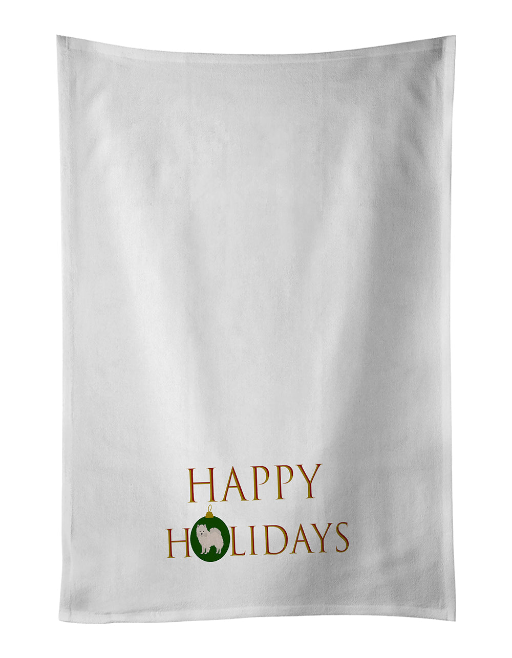 American Eskimo Happy Holidays Kitchen Towel Set of 2 White Dish Towels Decorative Bathroom Hand towel for Hand, Face, Hair, Yoga, Tea, Dishcloth, 19 X 28", White