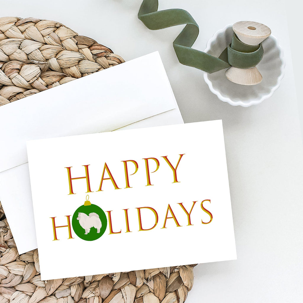 German Spitz #1 Happy Holidays Greeting Cards Pack of 8 Blank Cards with Envelopes Whimsical A7 Size 5x7