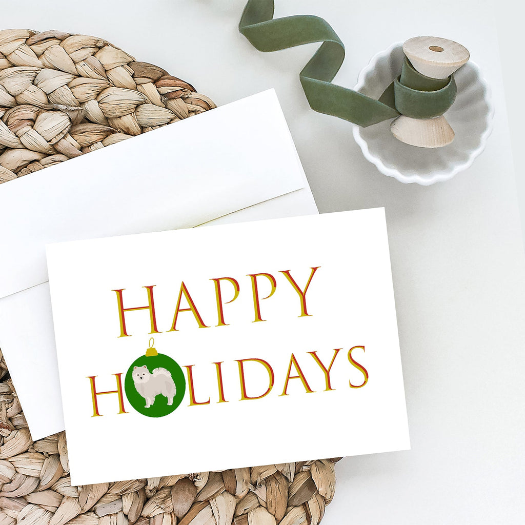 Japanese Spitz Happy Holidays Greeting Cards Pack of 8 Blank Cards with Envelopes Whimsical A7 Size 5x7