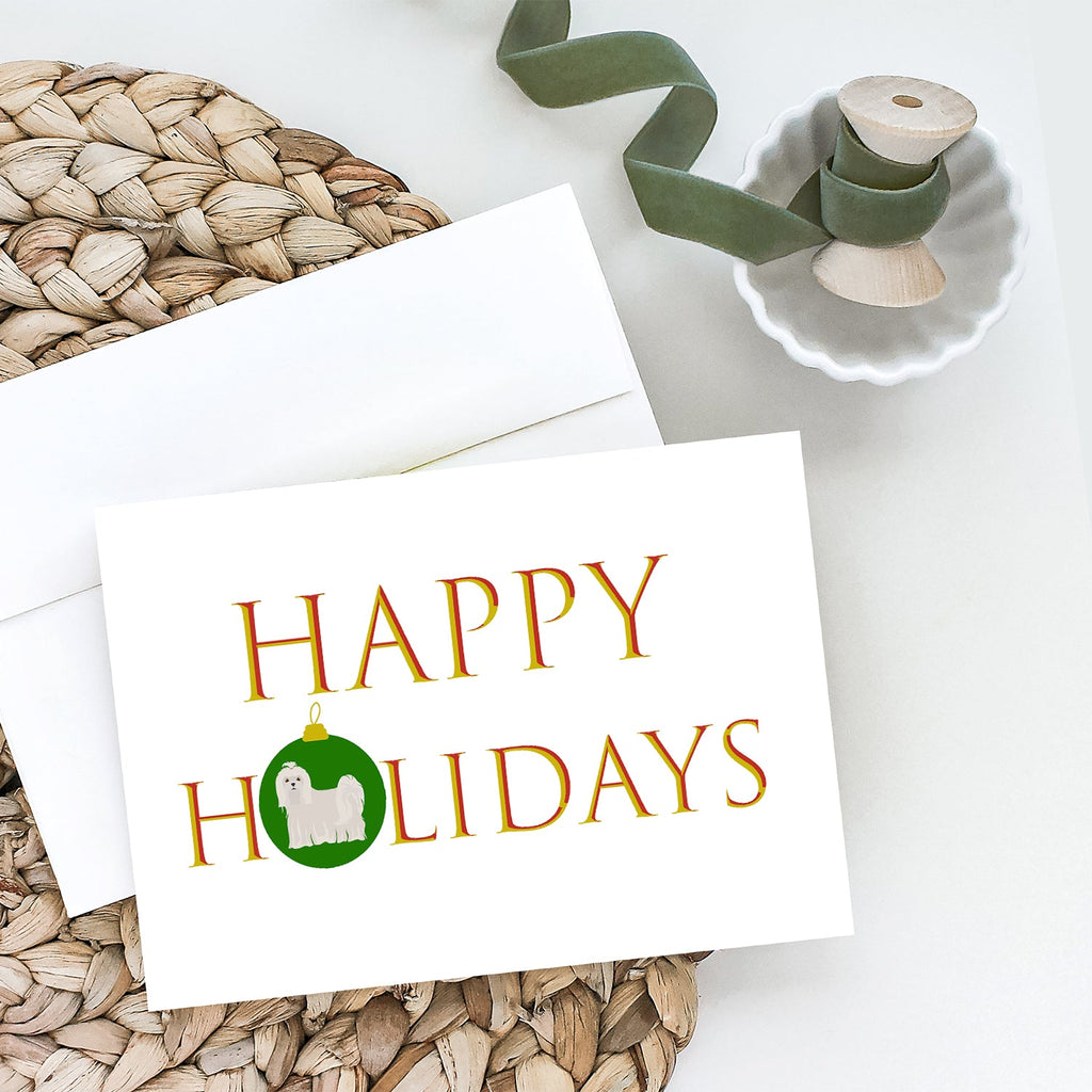 Maltese Happy Holidays Greeting Cards Pack of 8 Blank Cards with Envelopes Whimsical A7 Size 5x7