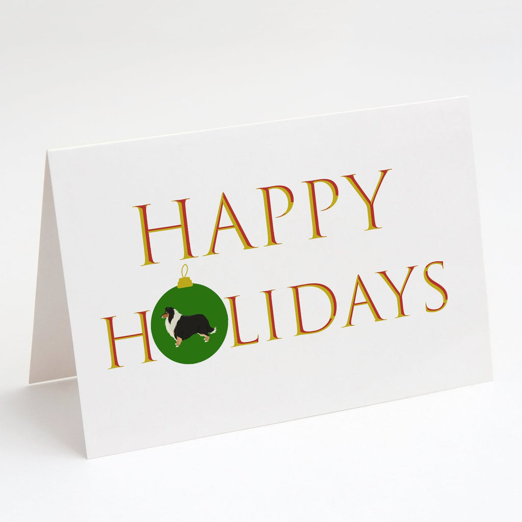 Collie Happy Holidays Greeting Cards Pack of 8 Blank Cards with Envelopes Whimsical A7 Size 5x7