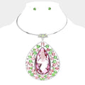 Teardrop Centered Bubble Stone Cluster Choker Evening Necklace
