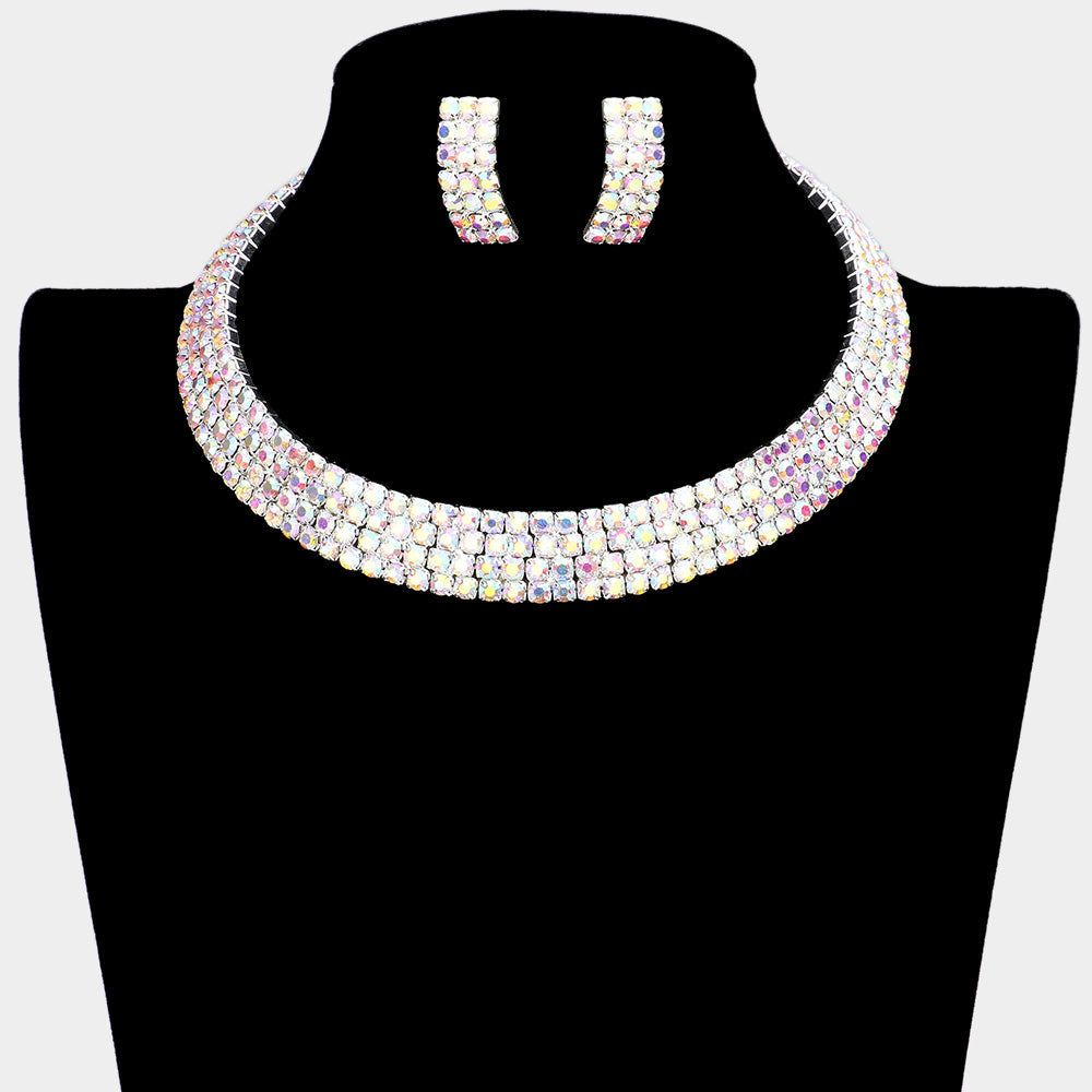 4-Row crystal Rhinestone Banded Open Choker Necklace