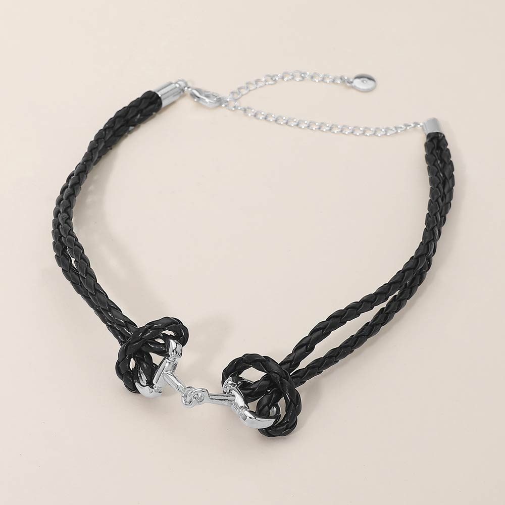 Metal Link Accent Braided Cord Choker Necklace