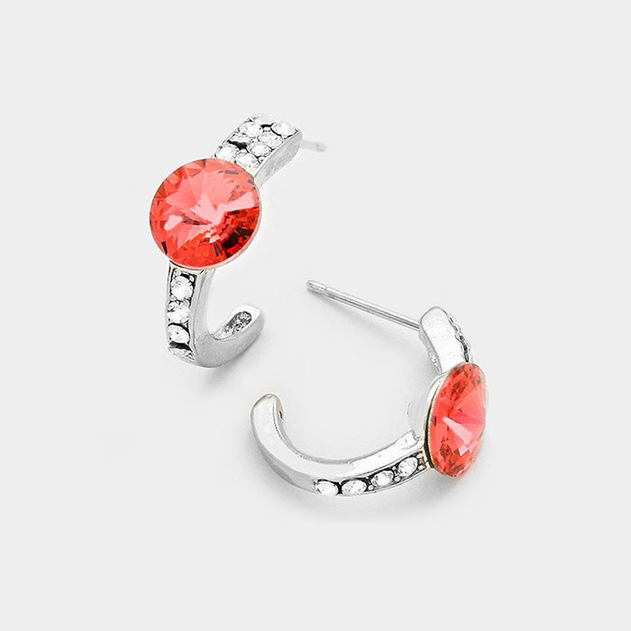 Round Cut Genuine Crystal Half Hoop Earrings