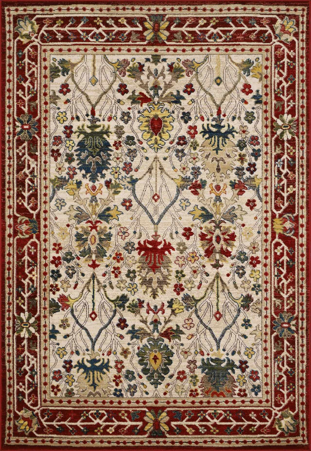Neola White/Red Damask Area Rug